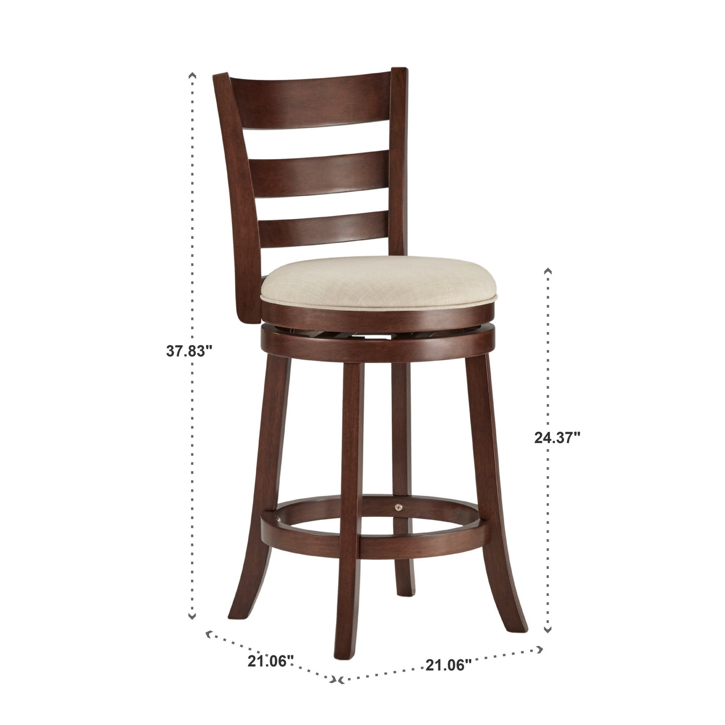 Ladder Back 24"H Swivel Counter Height Stool - Dark Cherry Finish, Beige Linen