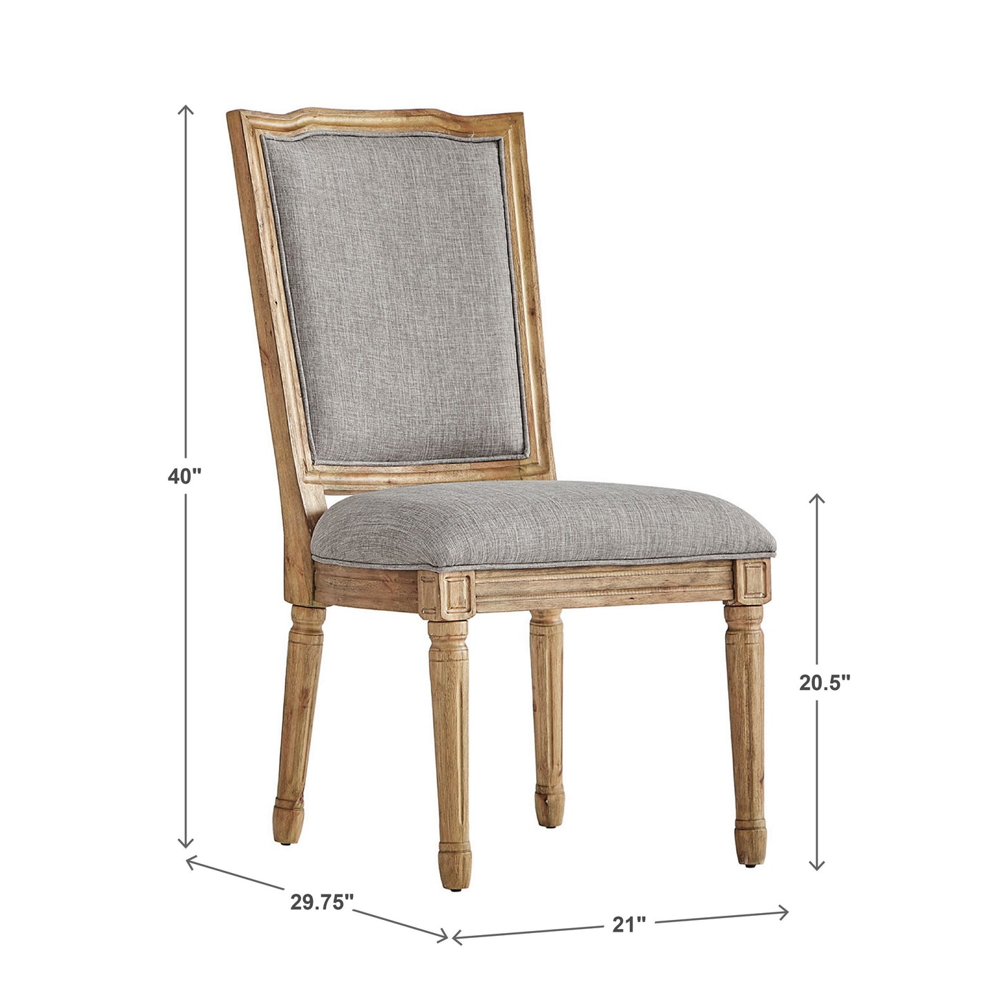 Ornate Linen and Wood Dining Chairs (Set of 2) - Gray Linen, Natural Finish