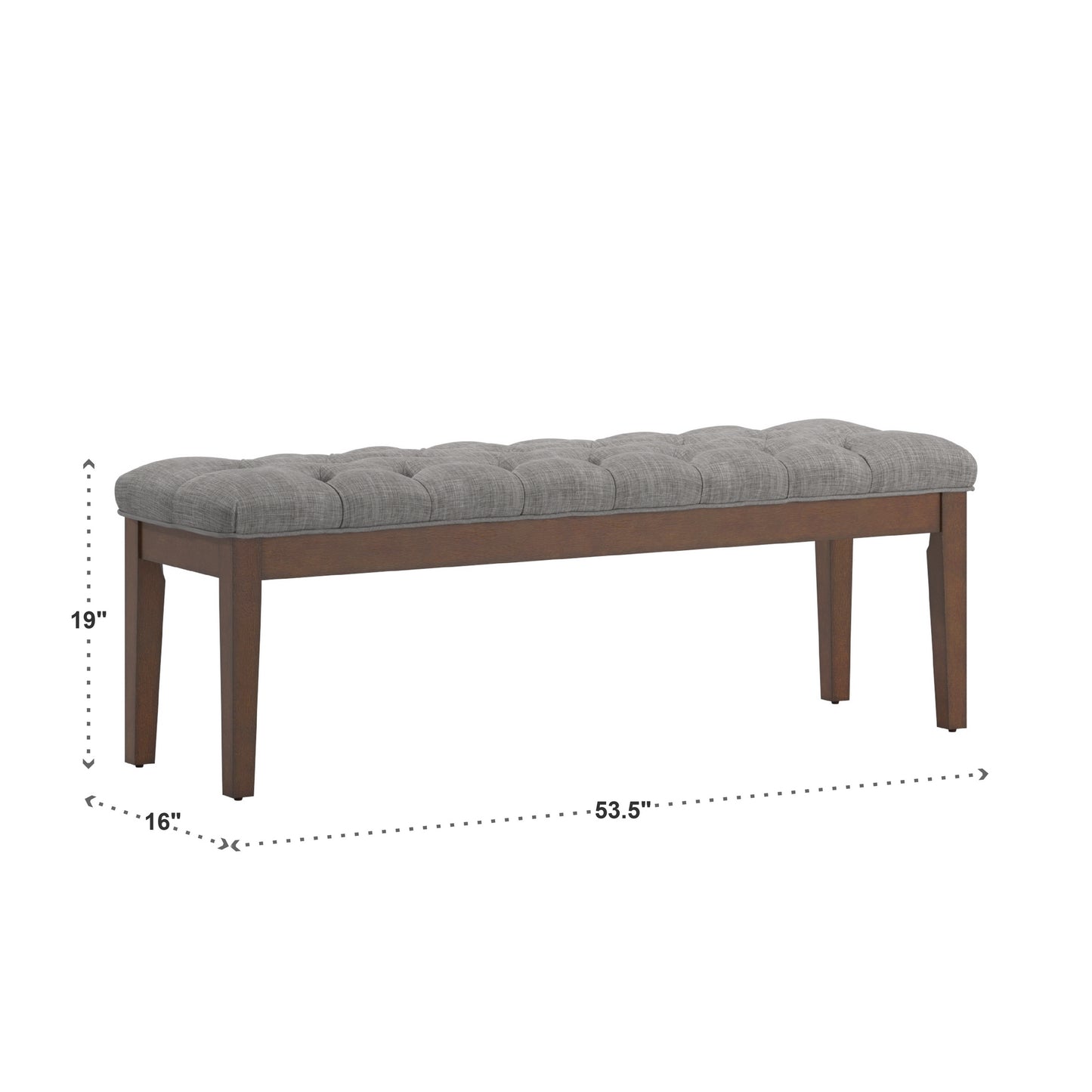 Premium Tufted Reclaimed 52-inch Upholstered Bench - Grey Linen