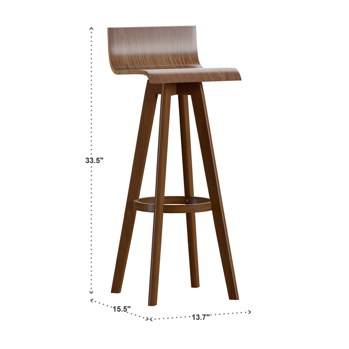 Mid-Century Modern Swivel Wood Stool (Set of 2) - Walnut Finish, Bar Height