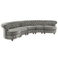 Velvet Tufted Scroll Arm Chesterfield 5-Seat Curved Sofa - Grey