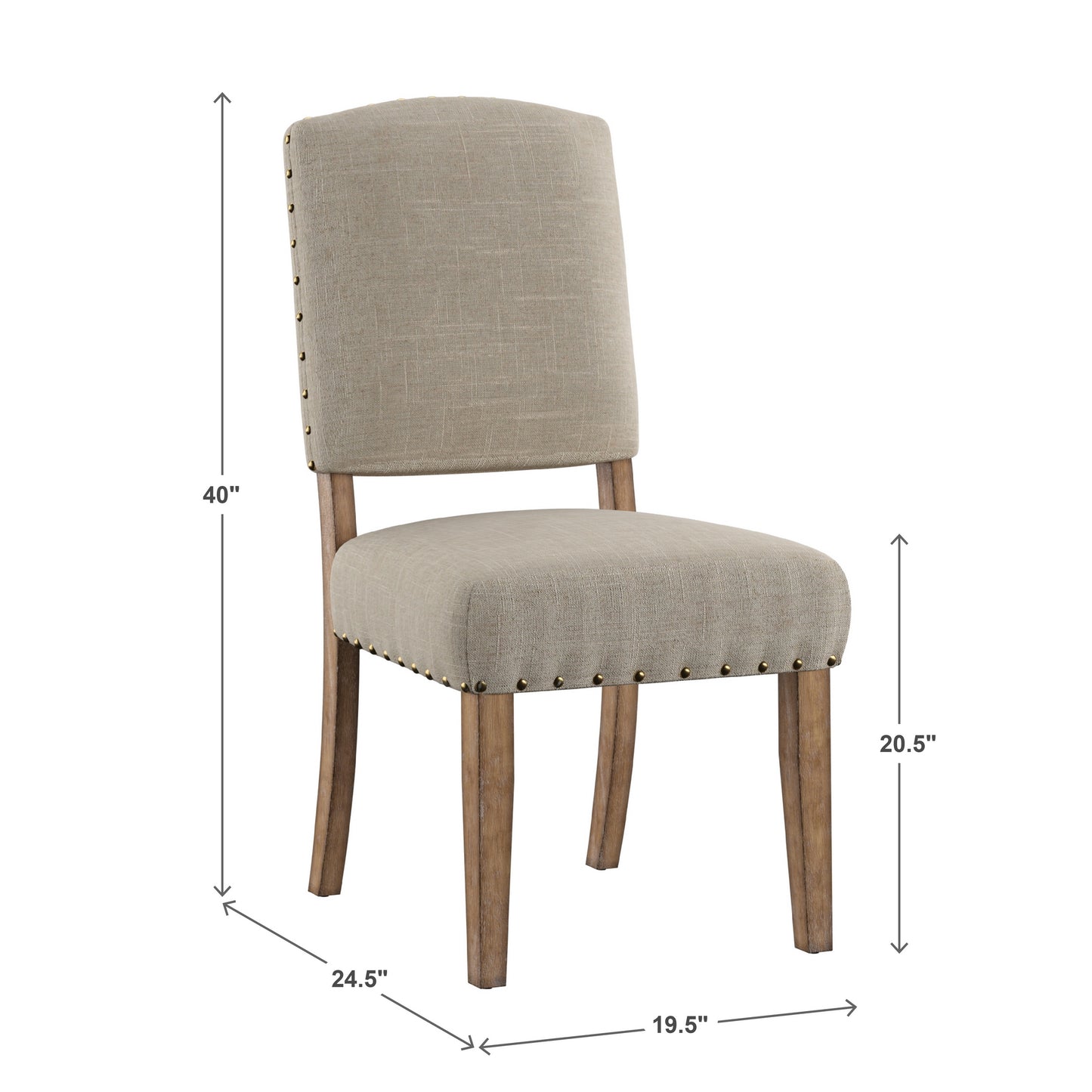 Nailhead Upholstered Dining Chairs (Set of 2) - Natural Finish, Beige Linen