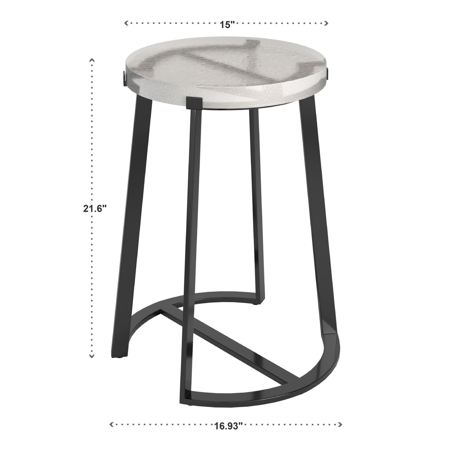 Stainless Steel Cast Glass Top Table - Iron Gray Finish, Round End Table