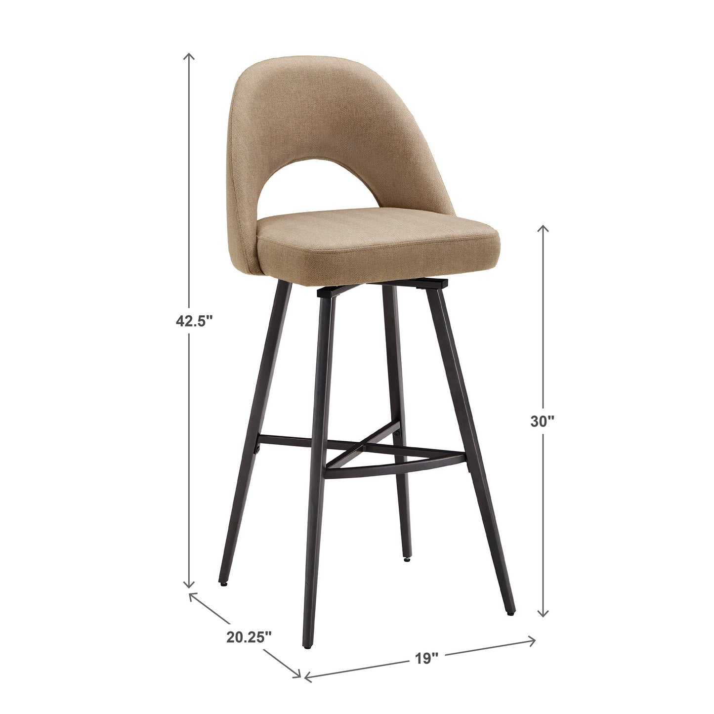 Metal Swivel Stools (Set of 2) - Beige Fabric, 29" Bar Height