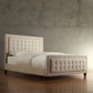 Square Button-Tufted Upholstered Platform Bed with Footboard - Beige, King