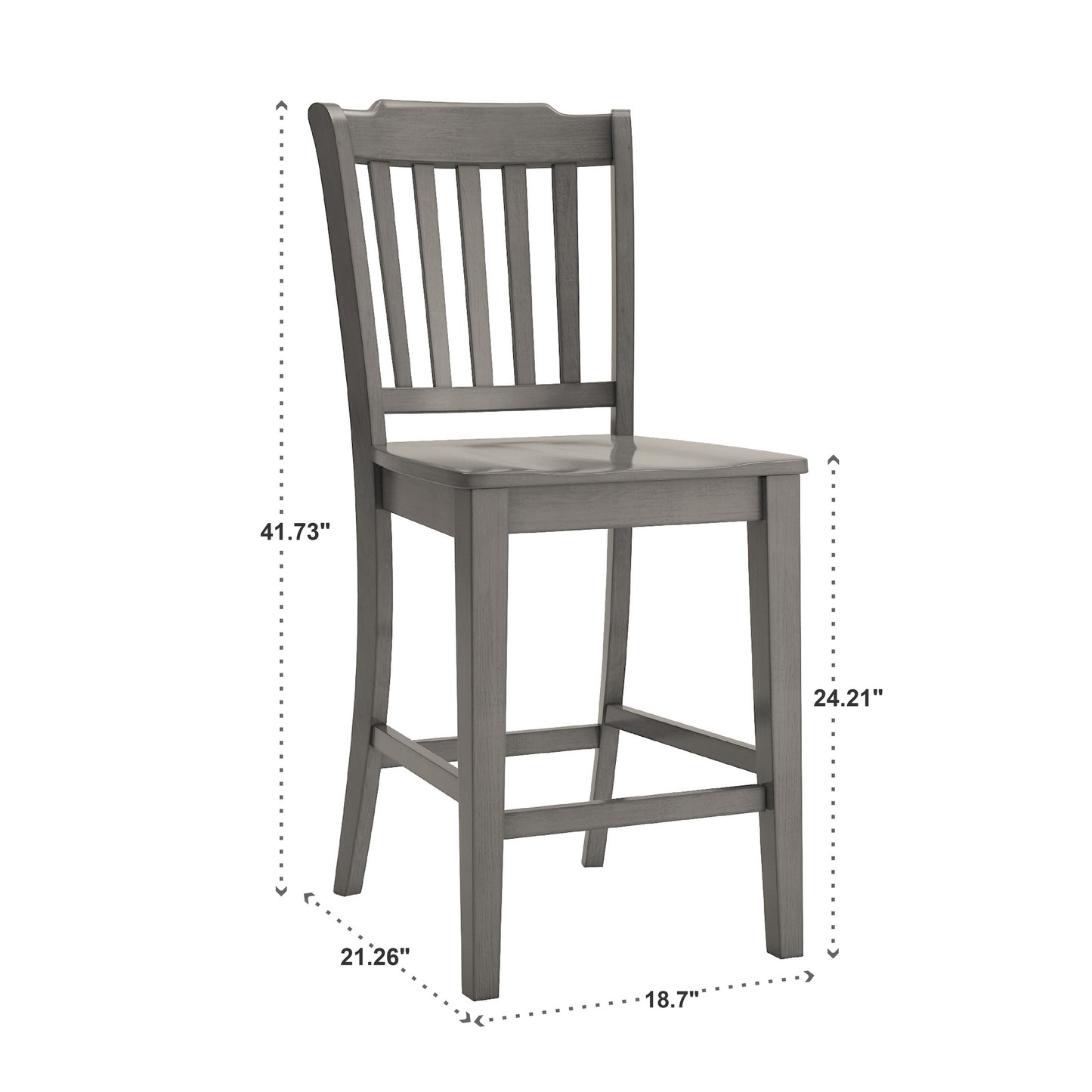 Slat Back Wood Counter Height Chairs (Set of 2) - Antique Gray Finish