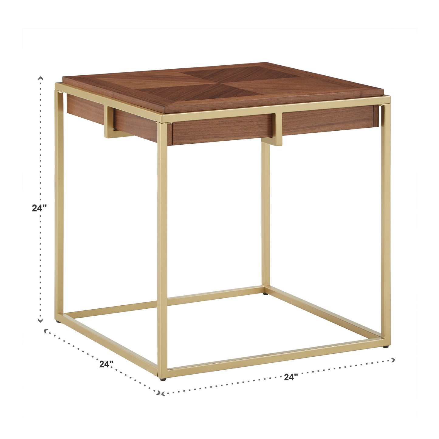 Square End Table with Metal Base - Natural Finish, Gold Base