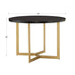 4-Person Gold Metal Base Dining Set - Black Round Table and Peacock Blue Linen Chairs