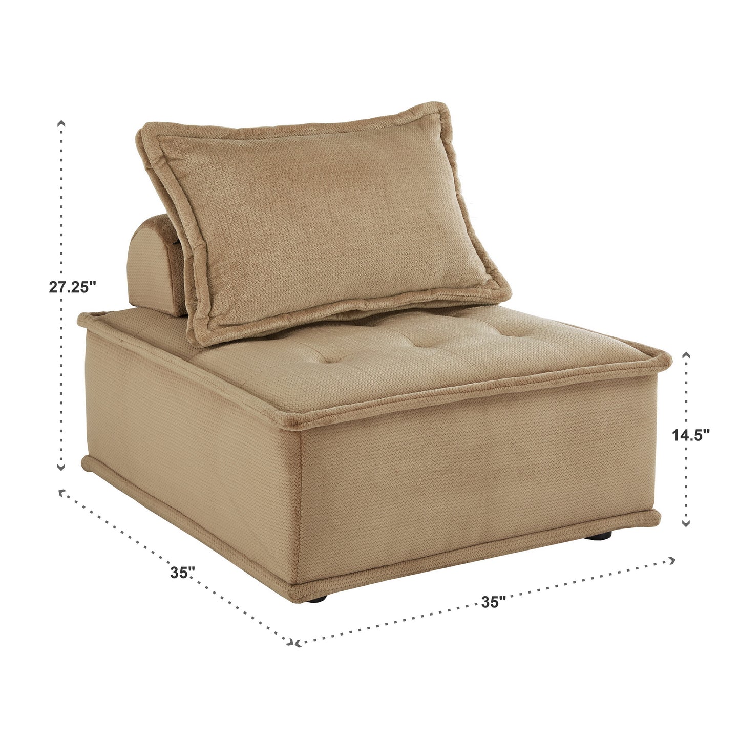 Velvet Tufted Modular Accent Chair with Pillow Back - Taupe