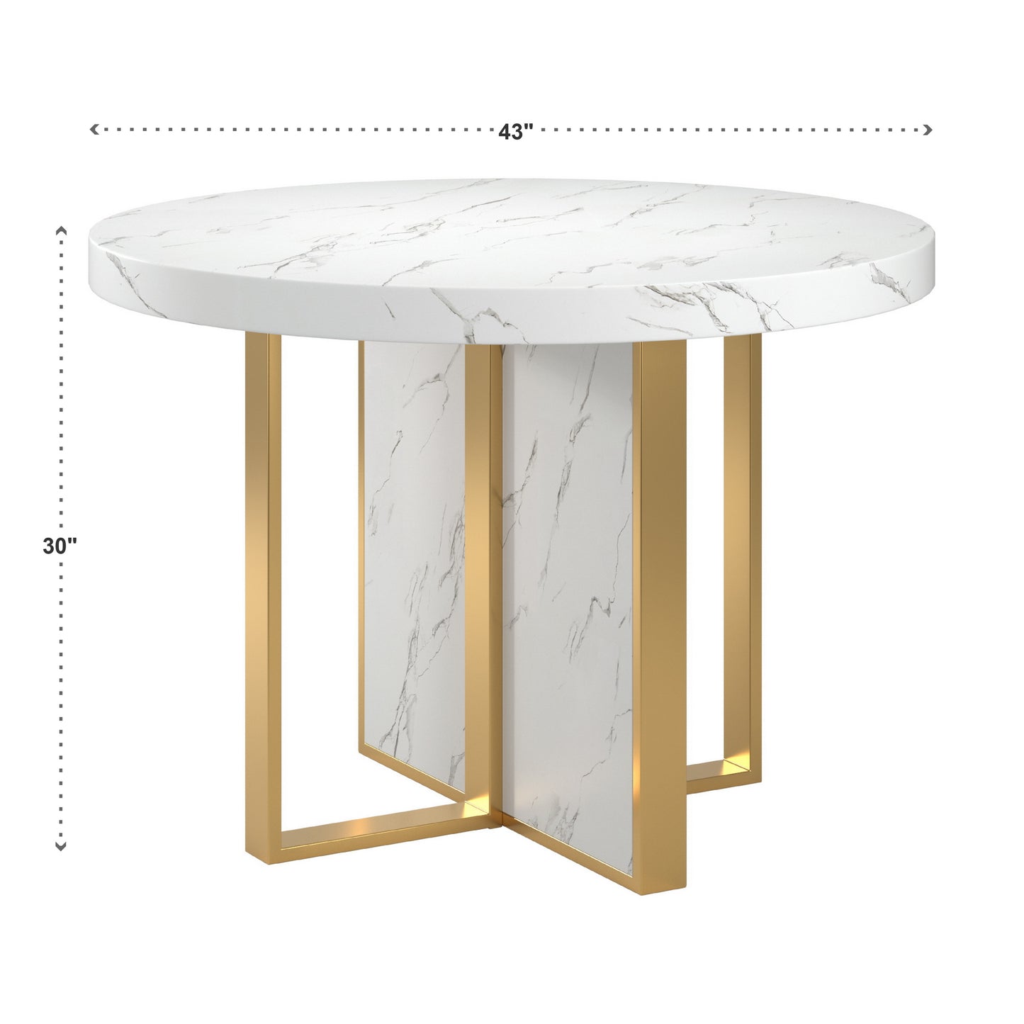 43" Wide Faux Marble Round Dining Table - White