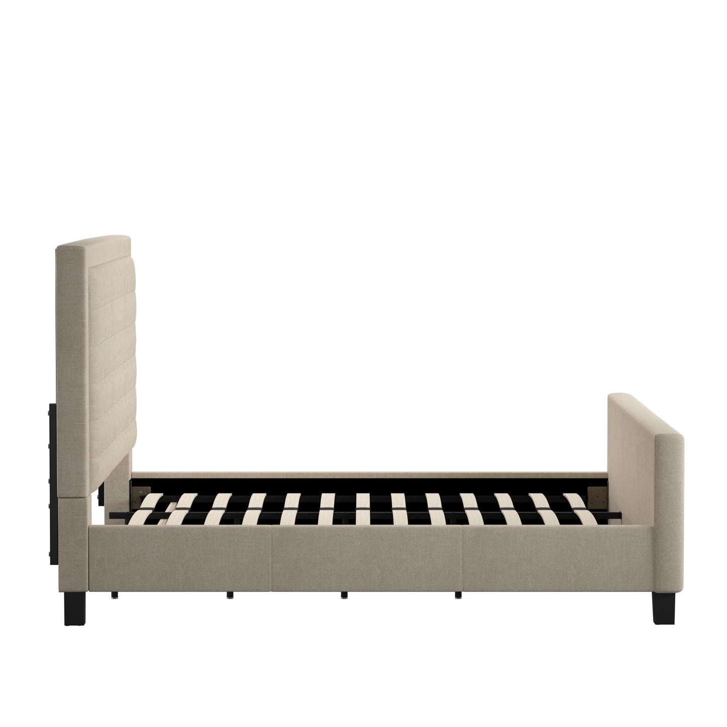 Square Button-Tufted Upholstered Platform Bed with Footboard - Beige, King