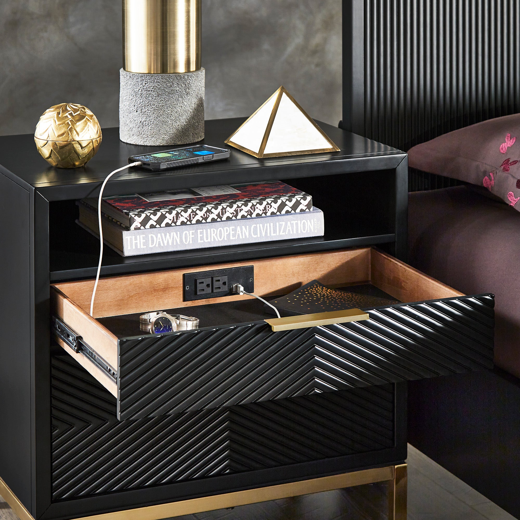 26" Tall 2 - Drawer Nightstand - Black Finish, Gold Accent by iNSPIRE Q Bold 26" Tall 2 - Drawer Nightstand - Black Finish, Gold Accent by iNSPIRE Q Bold
