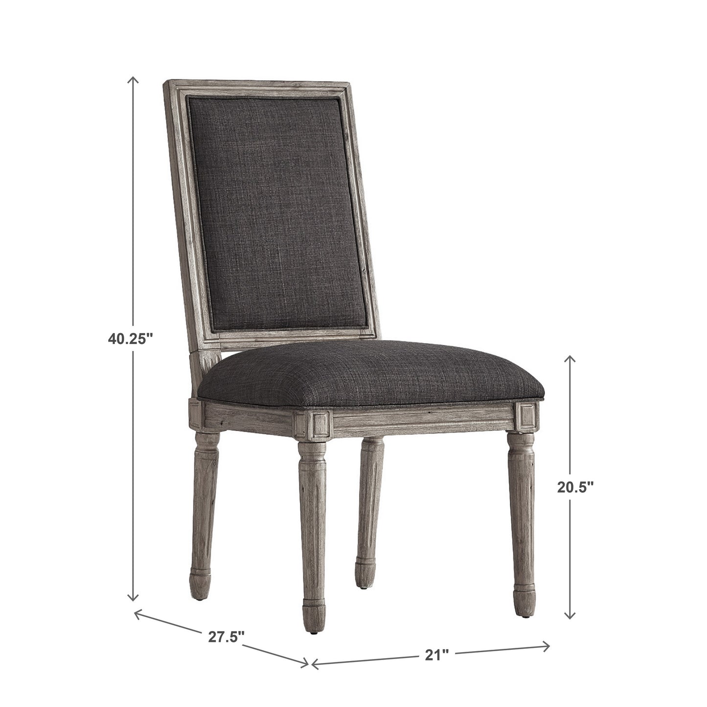 Rectangular Linen and Wood Dining Chairs (Set of 2) - Dark Gray Linen, Antique Gray Oak Finish