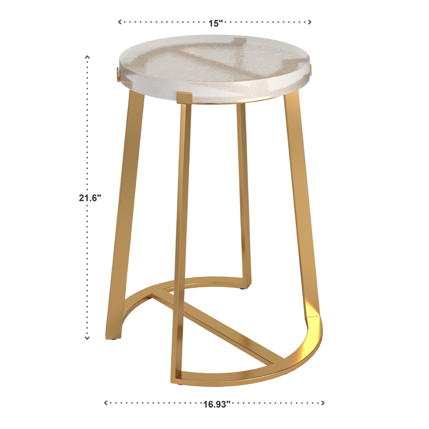 Stainless Steel Cast Glass Top Table - Brass Finish, Round End Table