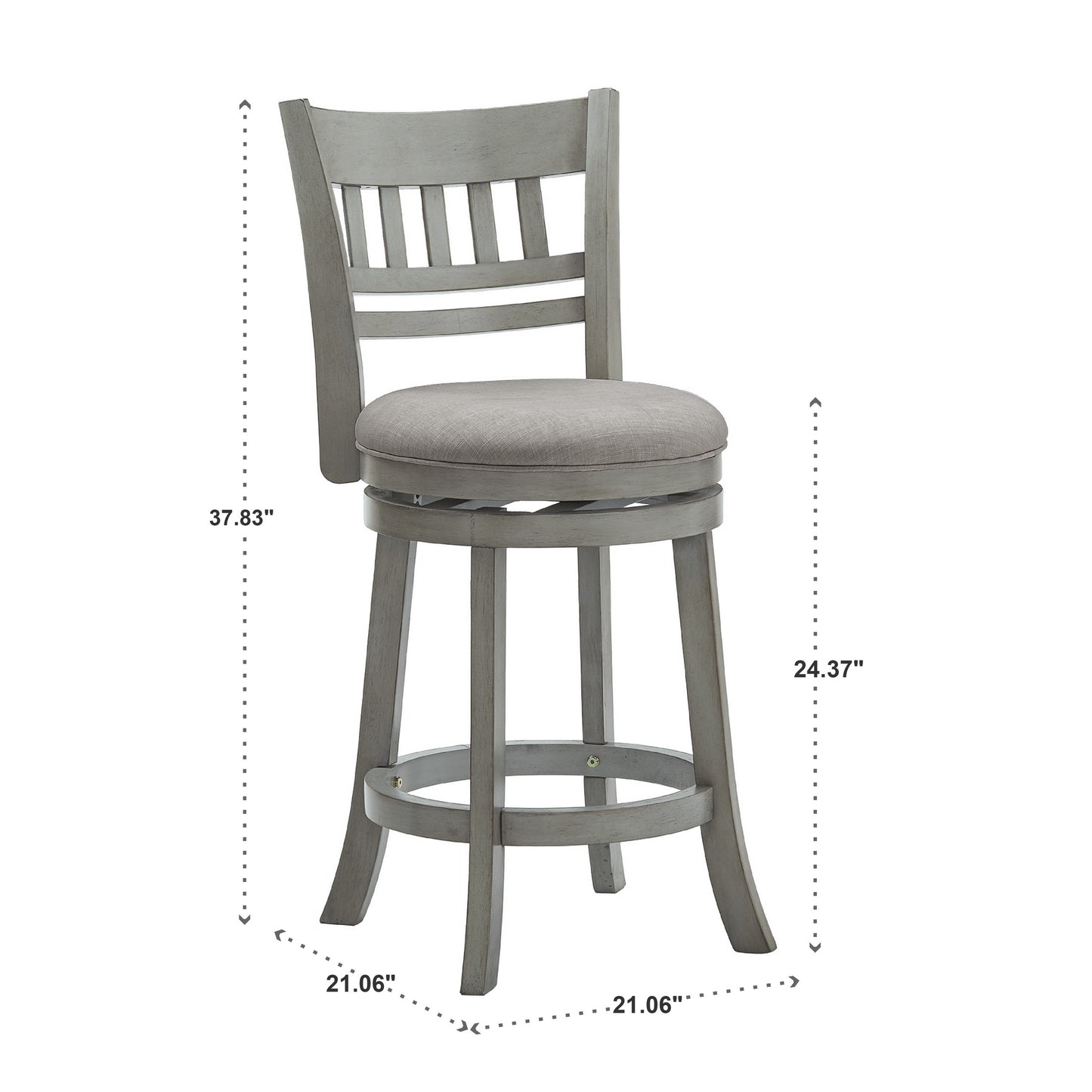 Lattice Back 24"H Swivel Counter Height Stool - Antique Gray Finish, Gray Linen