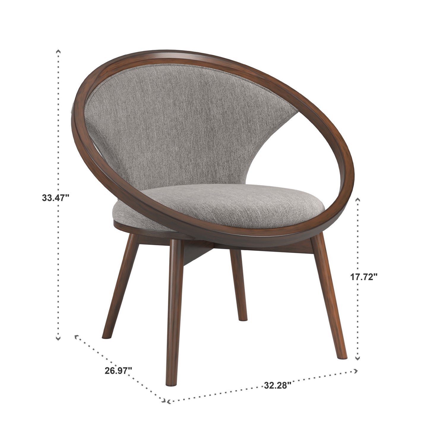 32" Wide Fabric Upholstered Accent Barrel Chair - Walnut Finish, Gray Herringbone Fabric