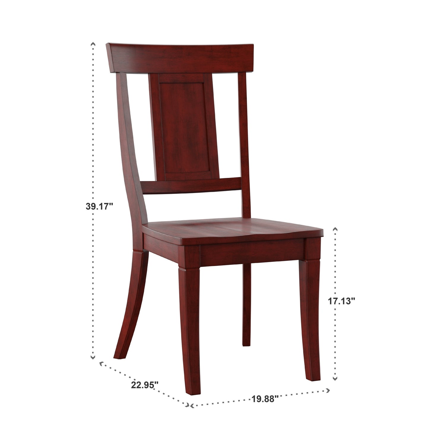 Panel Back Wood Dining Chairs (Set of 2) - Antique Berry Red Finish