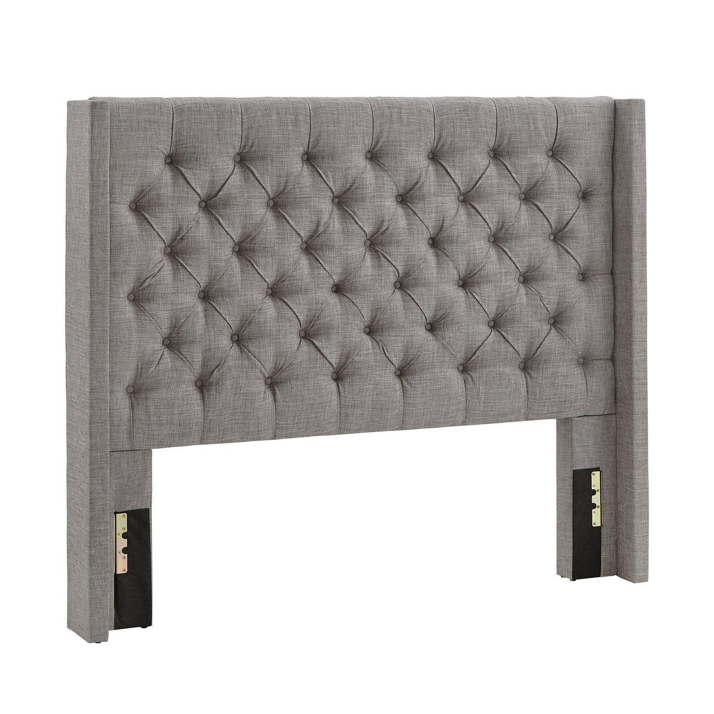 Wingback Button Tufted Linen Fabric Headboard - Grey, 52-inch Height, Full Size