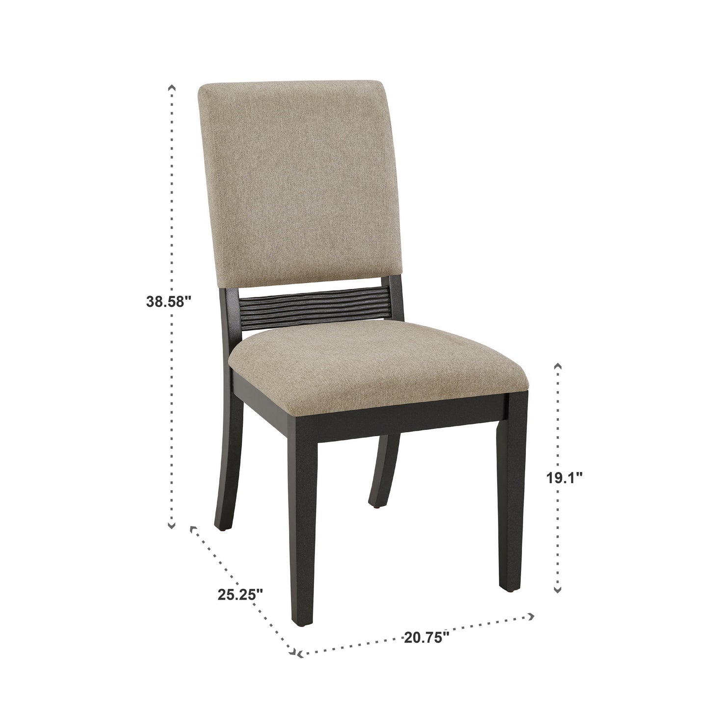 Black Finish Light Gray Linen Dining Chair (Set of 2)
