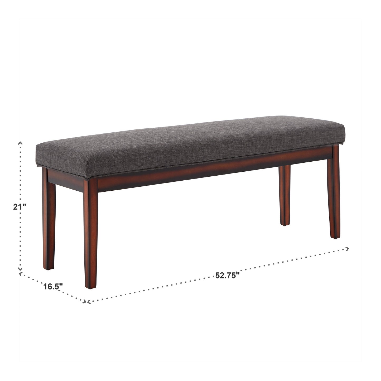 Upholstered Espresso Finish Bench - Espresso Finish, Dark Gray