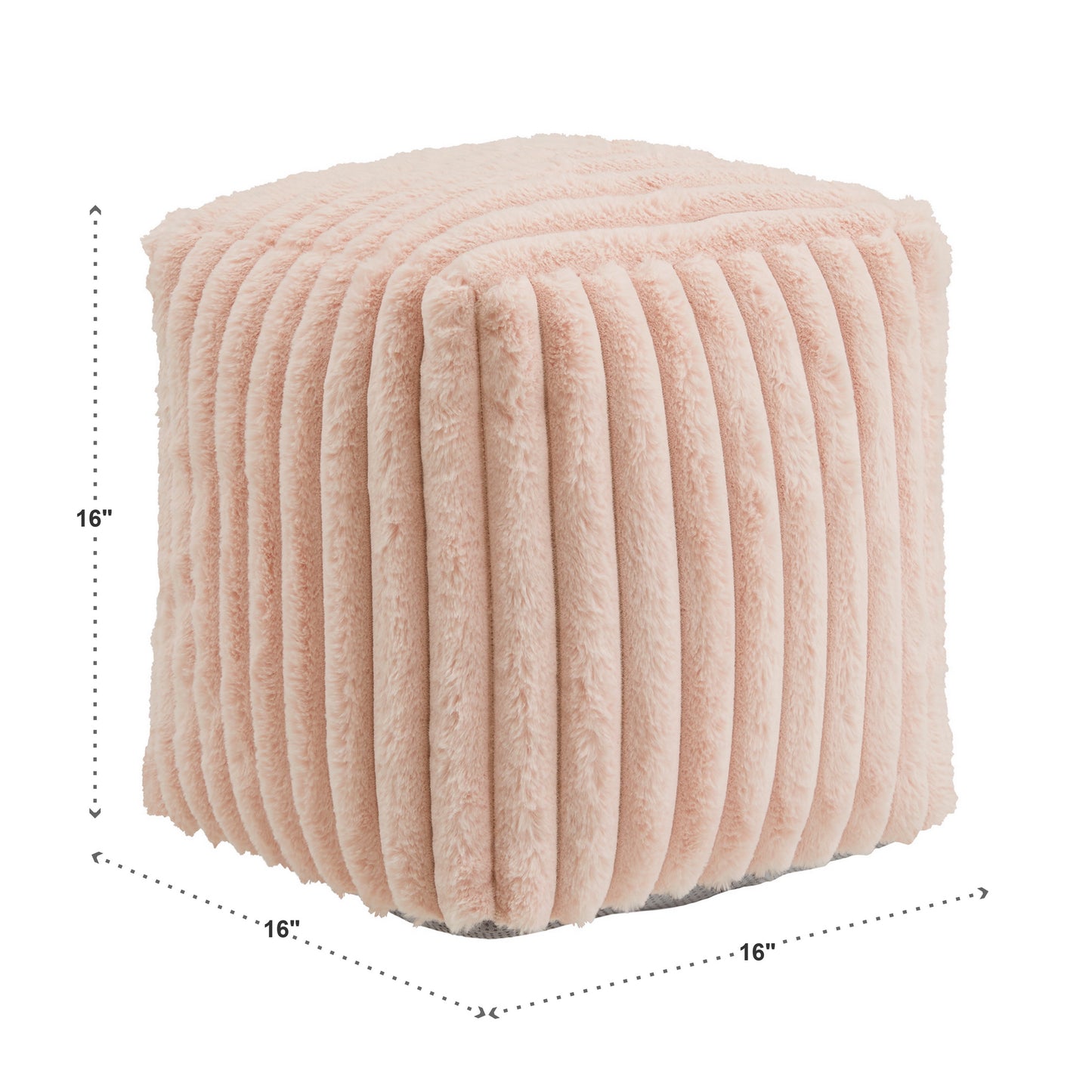 Upholstered Square Pouf Ottoman - Pink Channel Furry Fabric