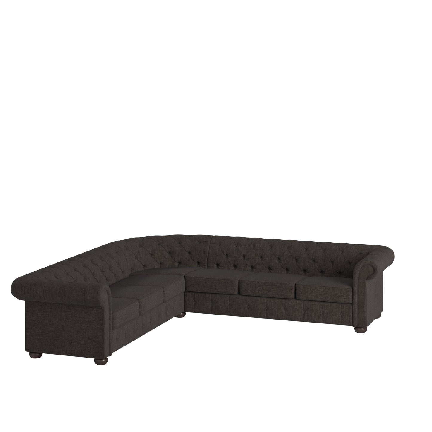 7-Seat L-Shaped Chesterfield Sectional Sofa - Dark Grey Linen