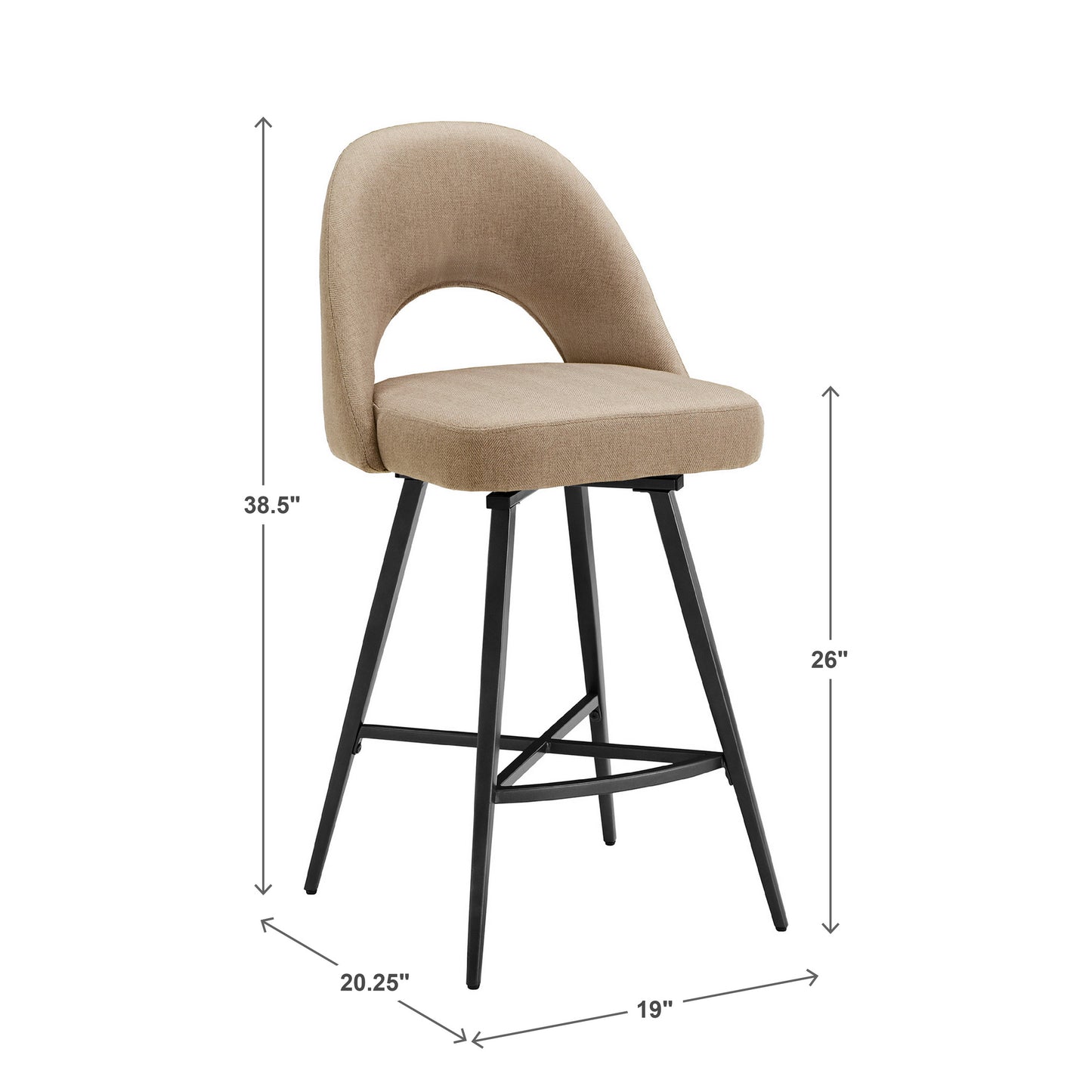 Metal Swivel Stools (Set of 2) - Beige Fabric, 24" Counter Height