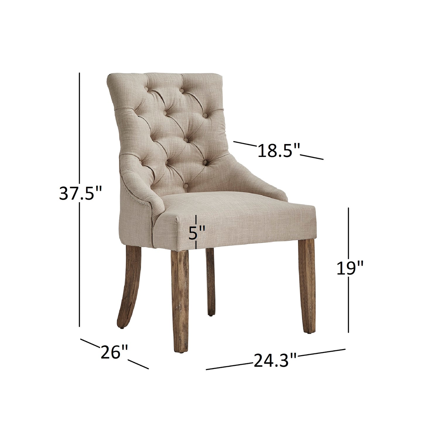Linen Button Tufted Curved Back Dining Chairs (Set of 2) - Beige Linen