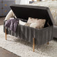 Gold Finished and Grey Pleated Velvet Lift-Top Storage Bench