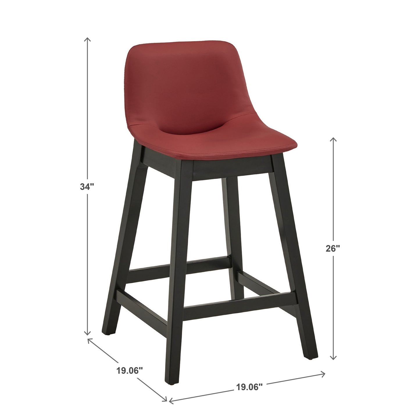 Black Finish Vegan Leather Counter Height Chair (Set of 2) - Red