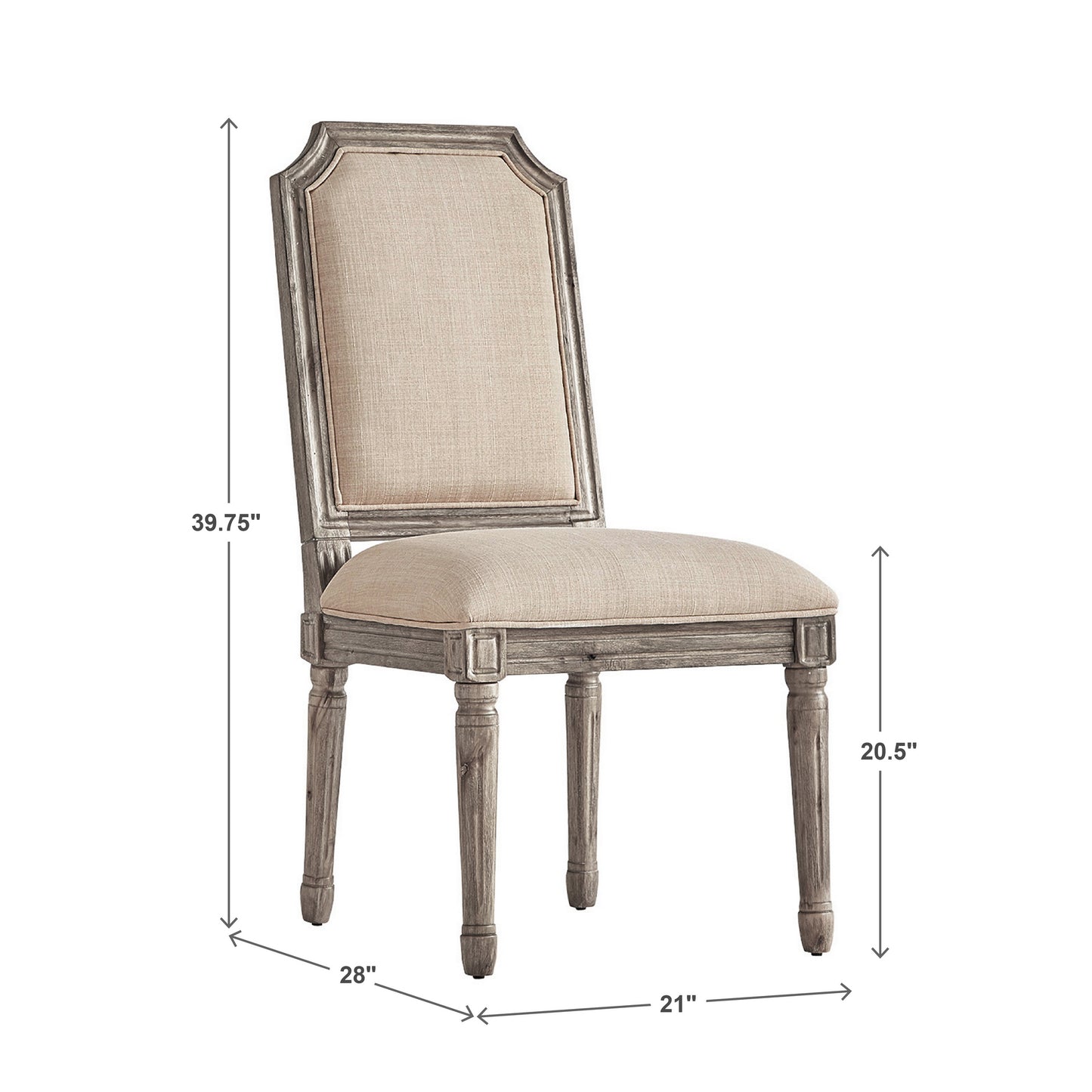 Arched Linen and Wood Dining Chairs (Set of 2) - Bridge Linan, Antiqua Gray Oak Finish