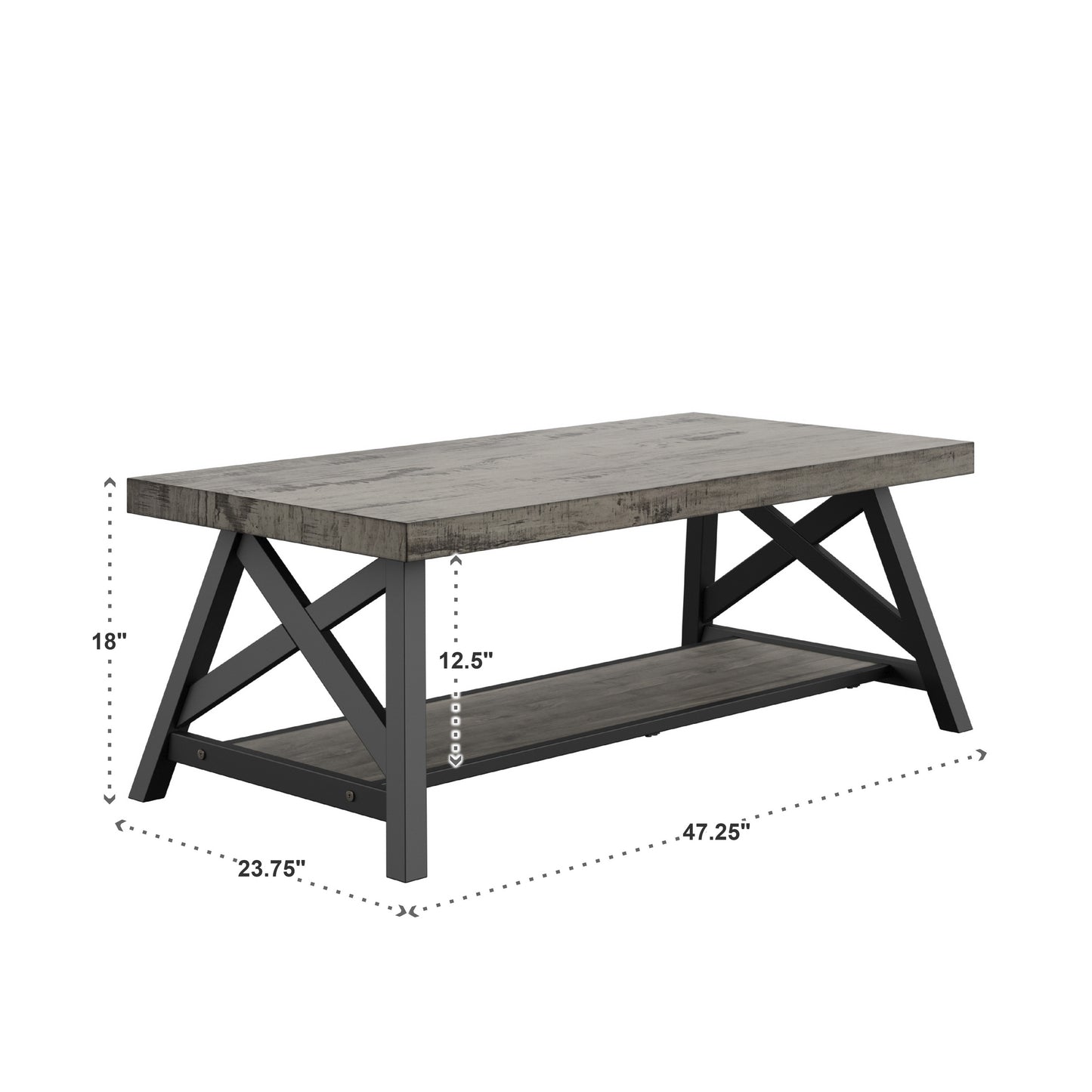 Rustic X-Base Accent Tables - Gray Finish, Coffee Table Only