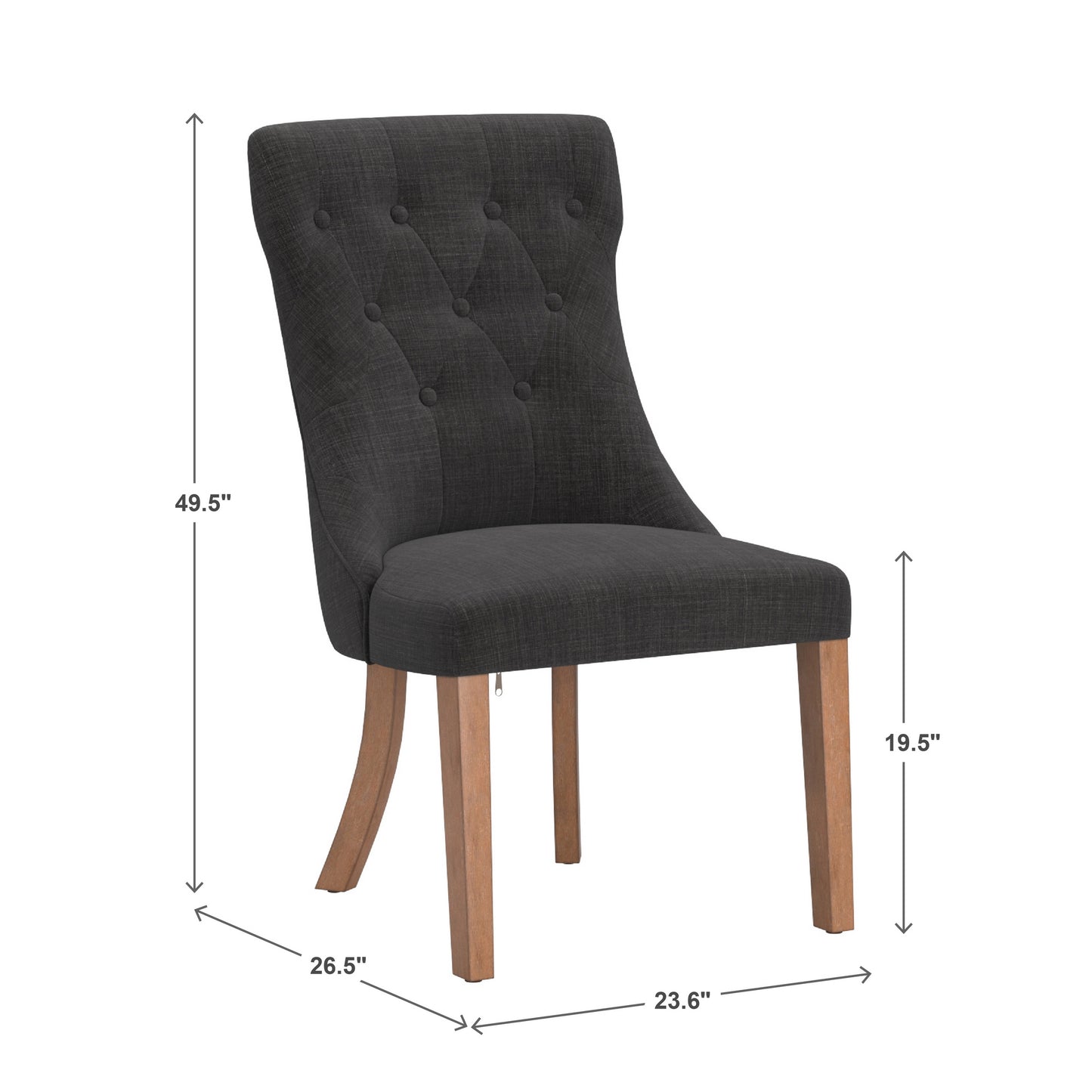 Button Tufted Dining Chairs (Set of 2) - Dark Gray Linen, Natural Finish