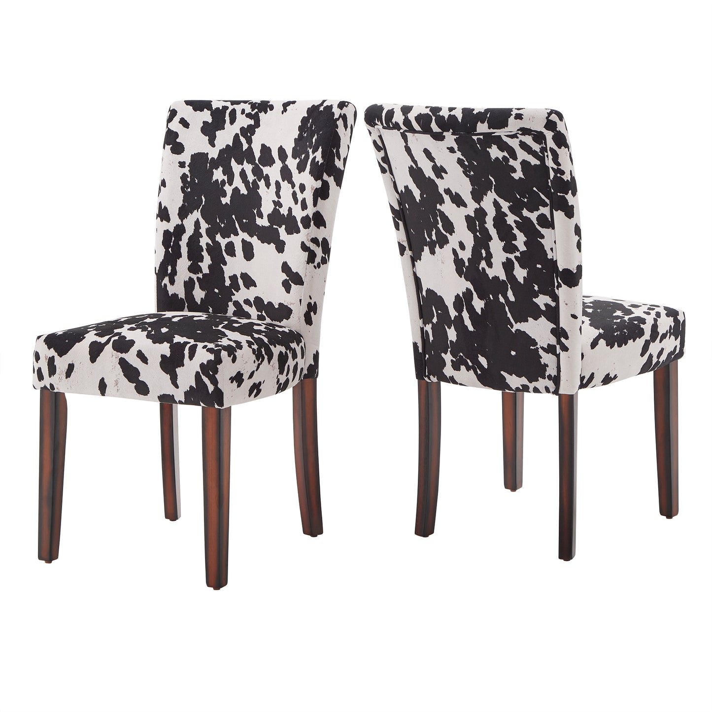 Cowhide Parsons Dining Chairs (Set of 2) - Espresso Finish, Black Cowhide