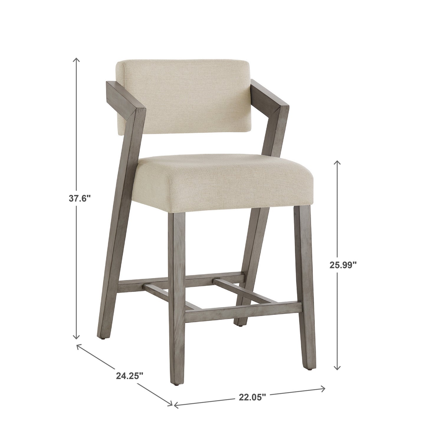 Wood Finish Counter Height Chair - Aged Gray Finish Frame, Ivory Linen Fabric