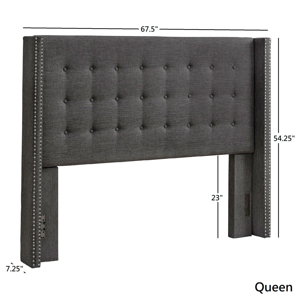 Linen Wingback Headboard - Dark Grey Linen, Queen