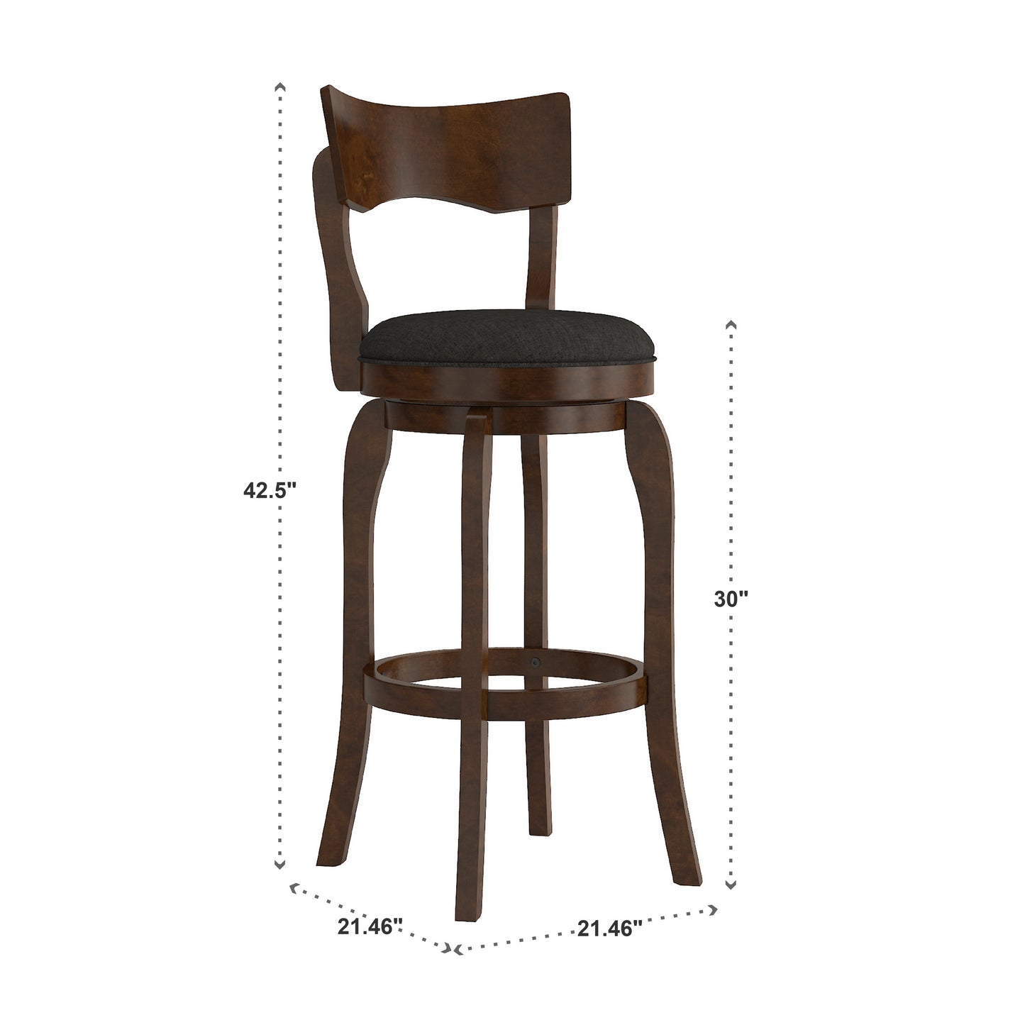 29-Inch High Back Swivel Bar Stool - Dark Gray Linen