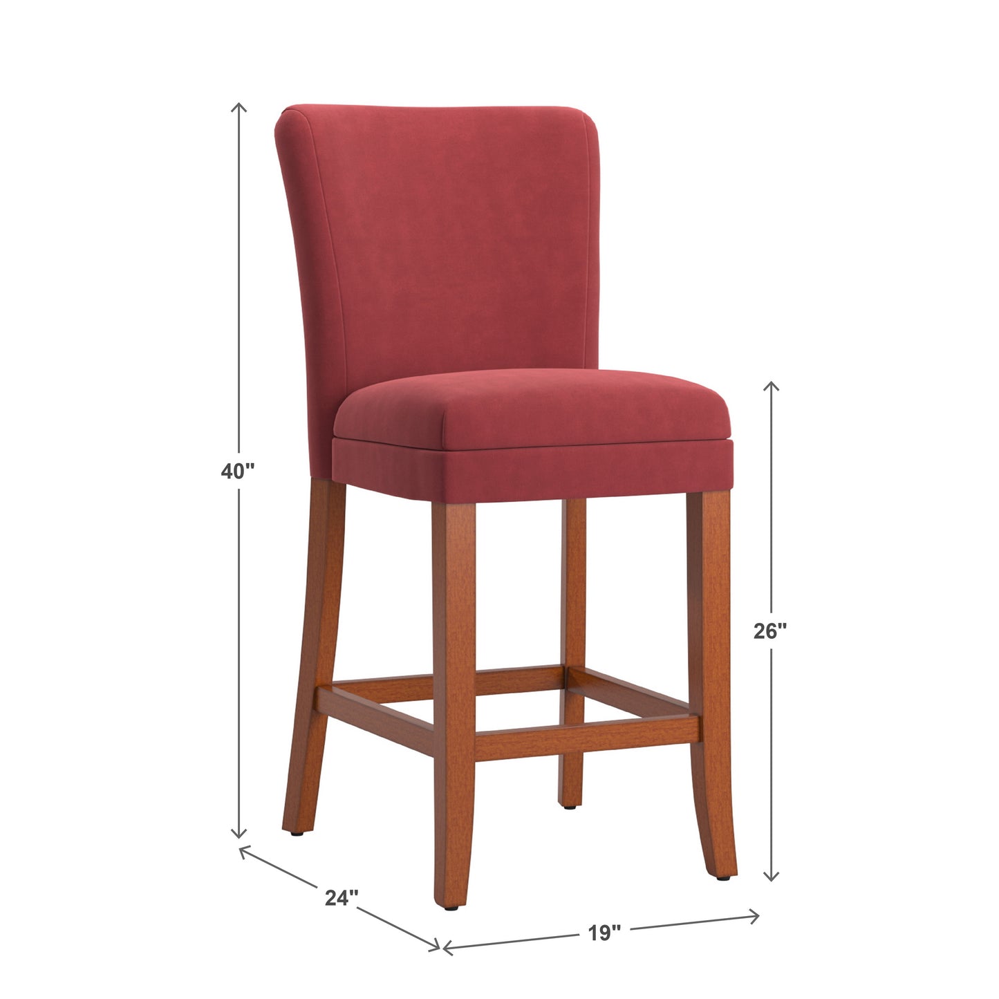 Classic Upholstered High Back Counter Height Chairs (Set of 2) - Cherry Finish, Red Microfiber