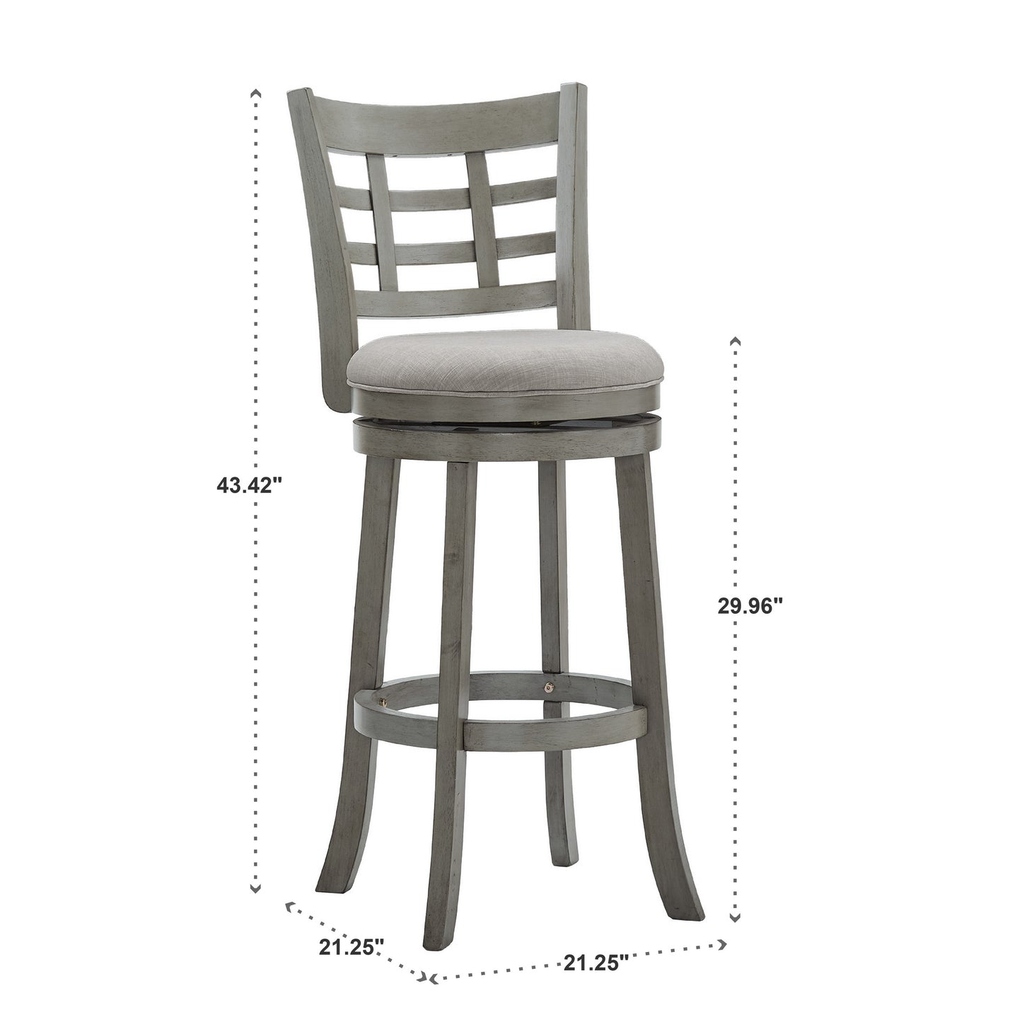 Window Back 29"H Swivel Bar Stool - Antique Gray Finish, Gray Linen