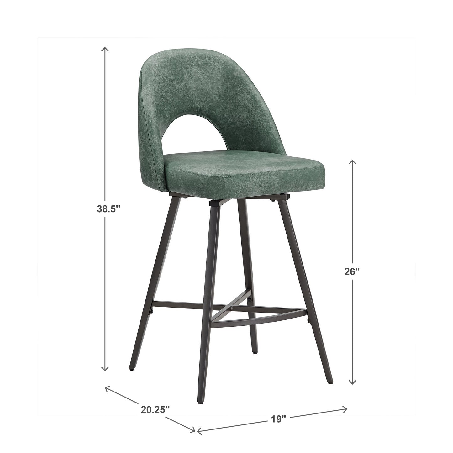 Metal Swivel Stools (Set of 2) - Teal PU Leather, 24" Counter Height