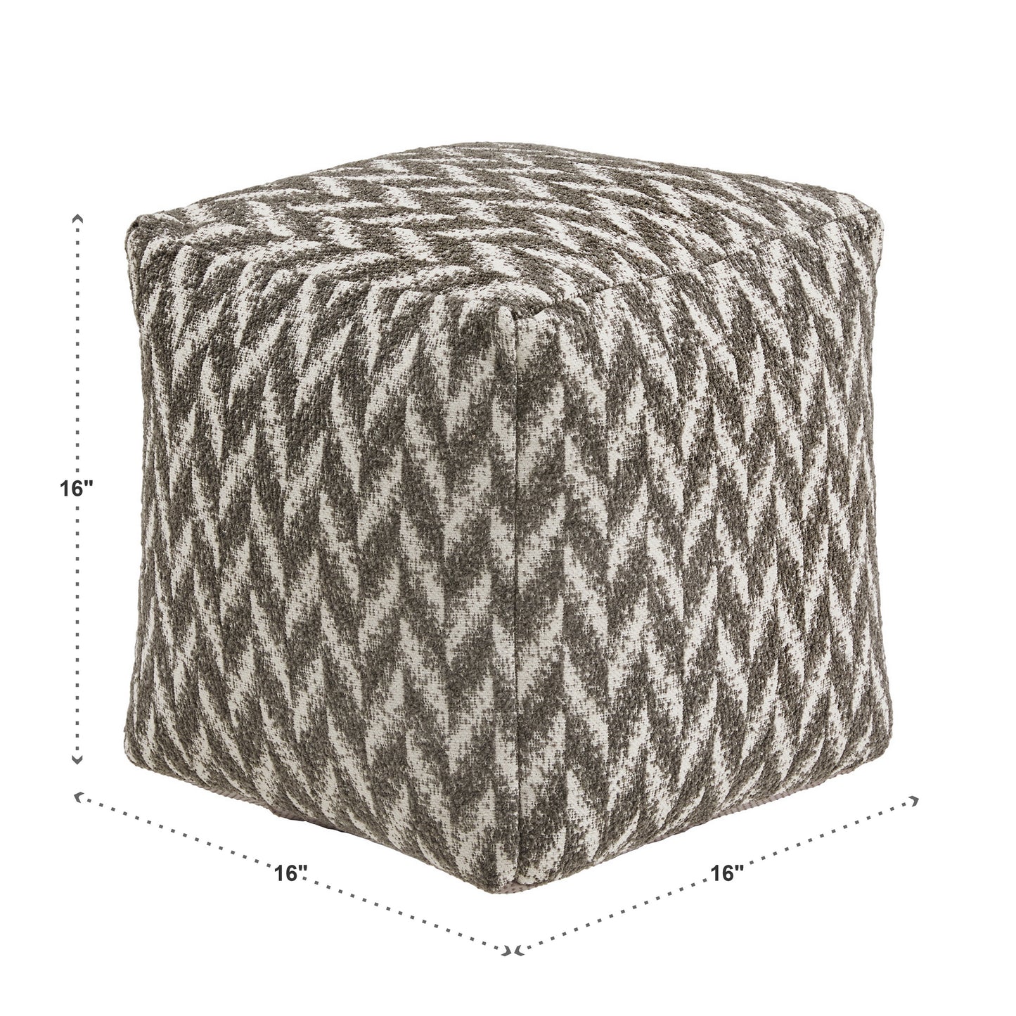 Upholstered Square Pouf Ottoman - Grey & White Herringbone Pattern Fabric