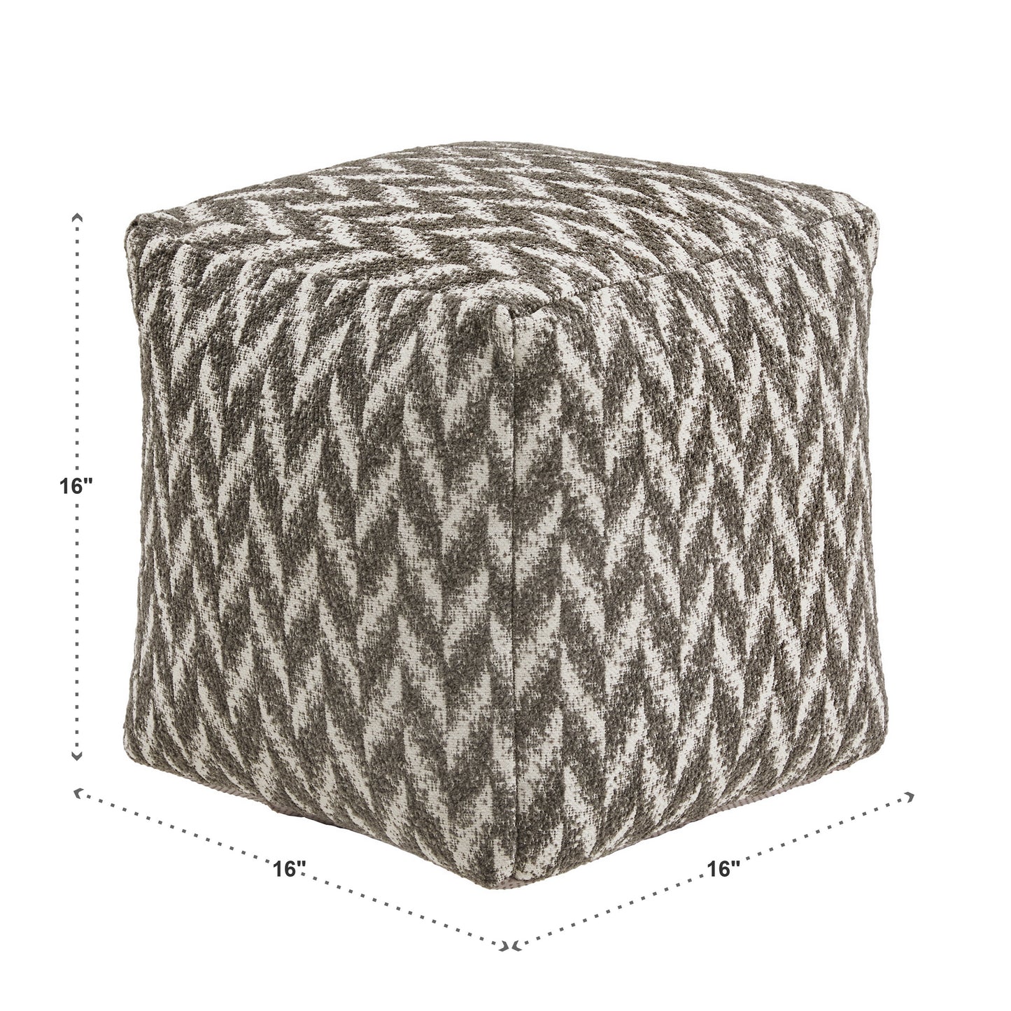 Upholstered Square Pouf Ottoman - Gray & Whita Herringbone Pattern Fabric