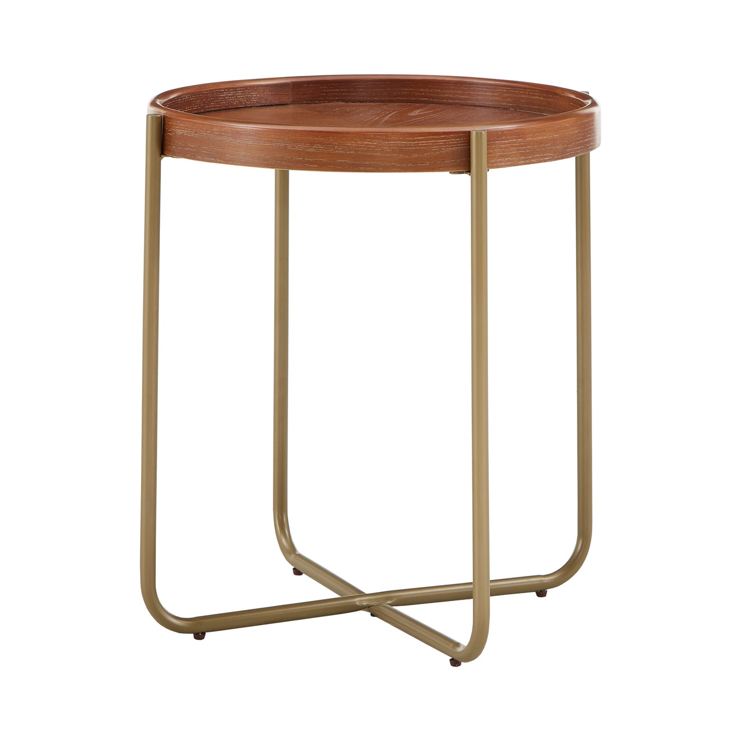 Gold Finish Metal and Wood End Table