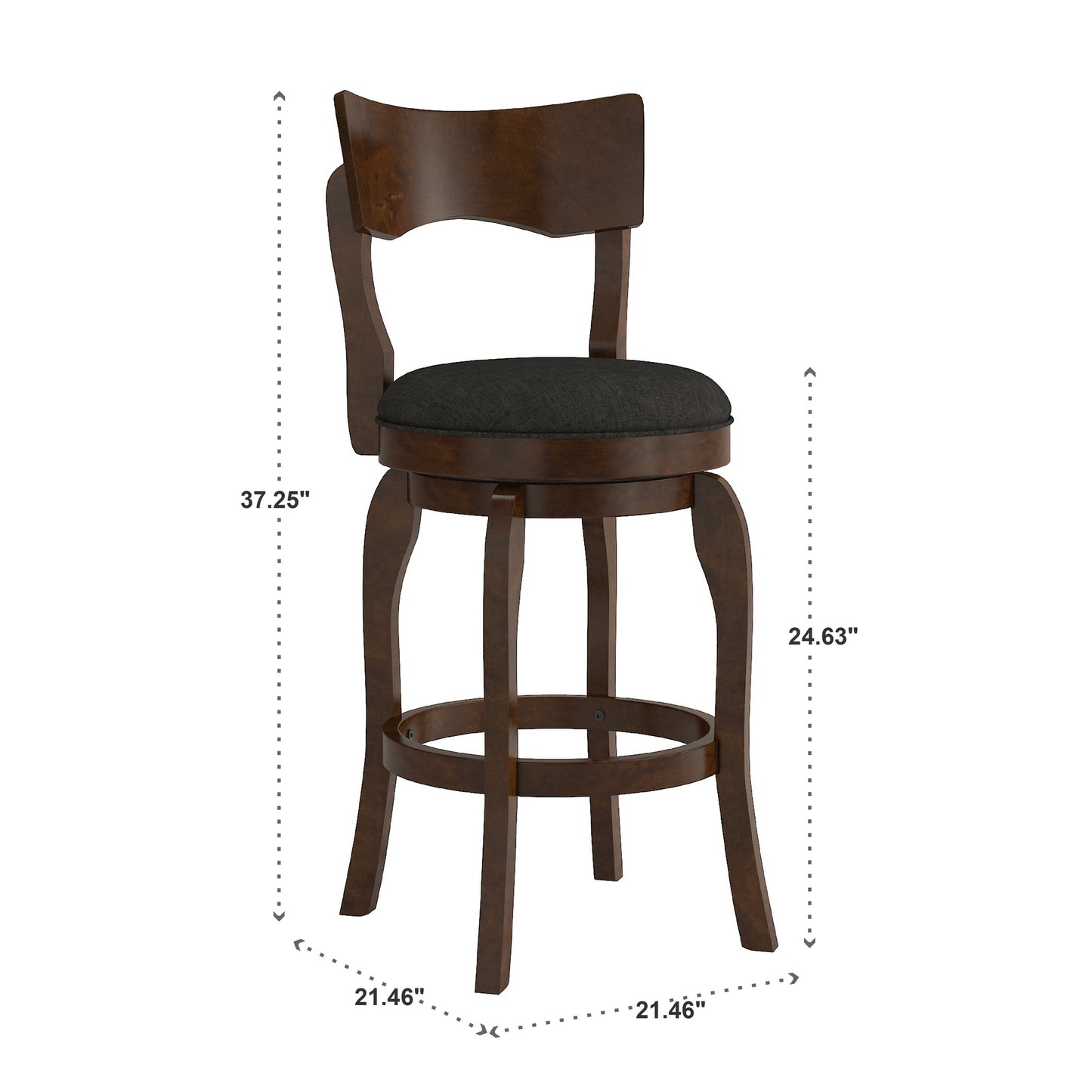 Swivel 24-inch Brown Counter Height Barstool - Dark Gray Linen