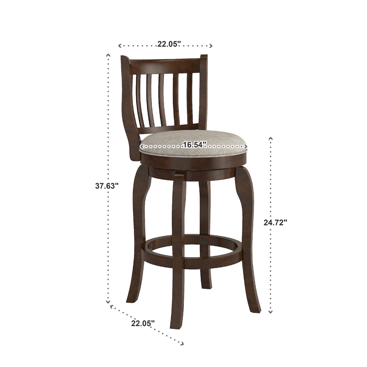 24" Counter Height Slatted Back Swivel Stool - Gray Linen, Cherry Finish