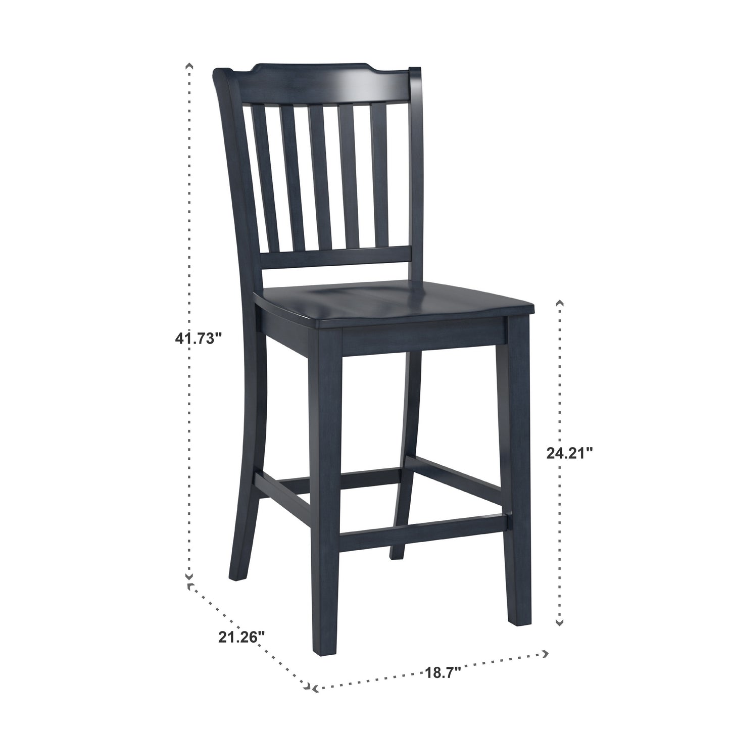 Slat Back Wood Counter Height Chairs (Set of 2) - Antique Dark Denim Finish