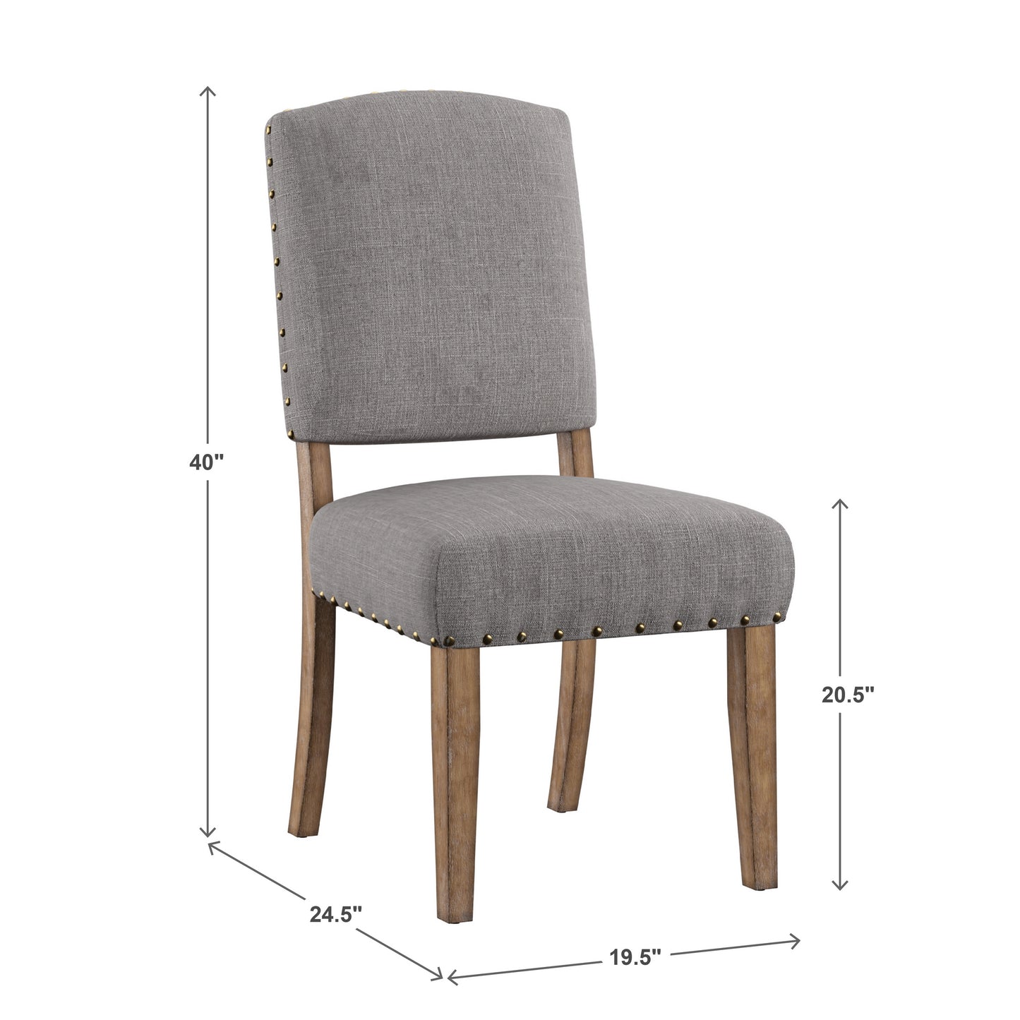 Nailhead Upholstered Dining Chairs (Set of 2) - Natural Finish, Gray Linen