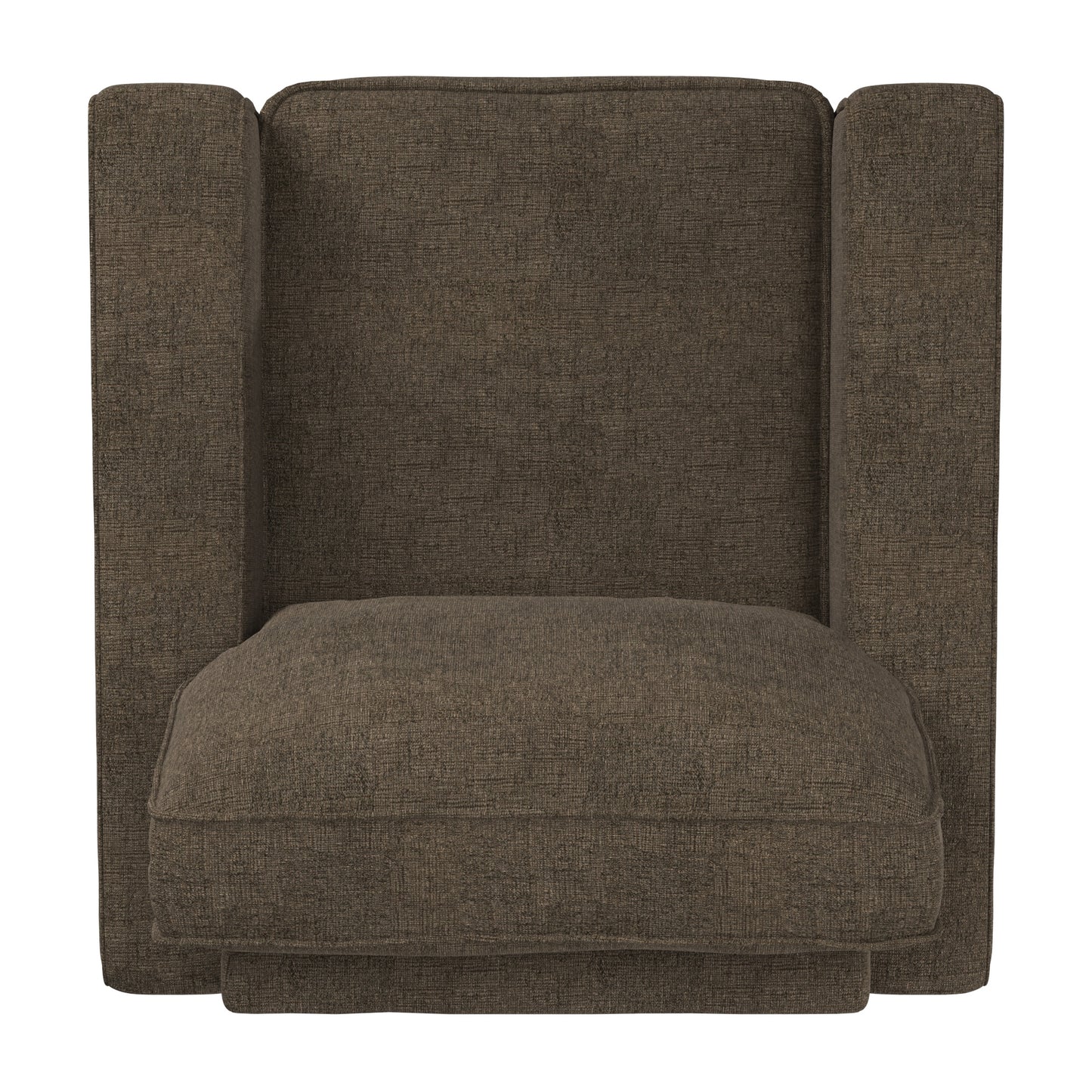 Modern Fabric Upholstered Square Arm Sofa - Living Room Chair, Brown Chenille Fabric