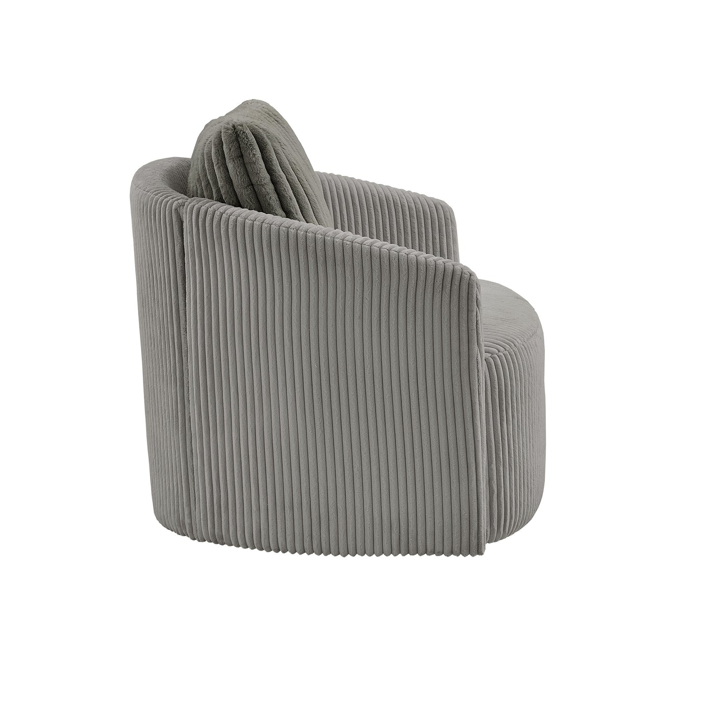 Oversized Wale Corduroy Swivel Accent Chair with Furry Channel Pillow - Gray Chair, Dark Gray Pillow