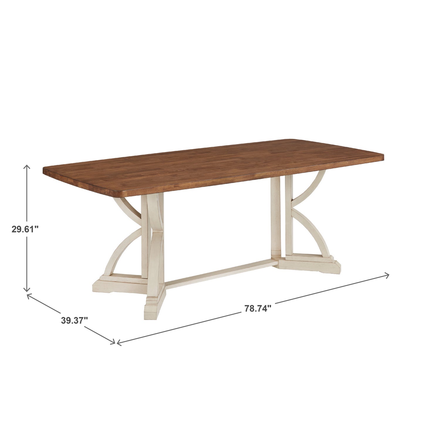 78-inch Oak Top Dining Table with Interlocking Base - Antique White Base